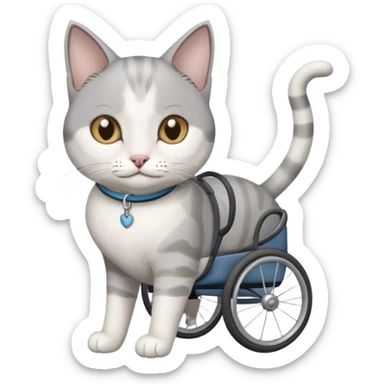 disabled grey and white cat in pet mobility aide sticker