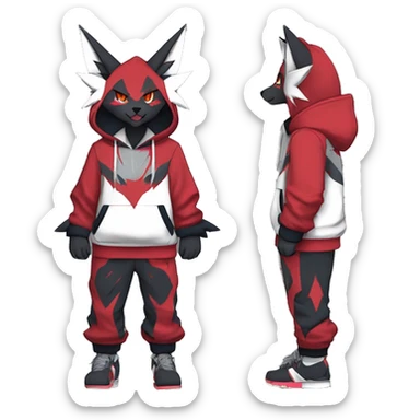 Edgy Cool Anthro Zoroark-Zangoose-Litten Fakemon Fursona Hoodie Full Body sticker