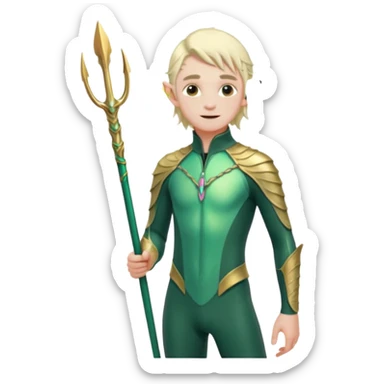 male elf in iridescent wetsuit, coral staff Gills on neck legolas sticker
