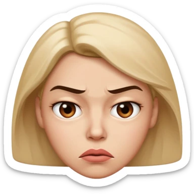 stylized face with a disappointed glare, pursed lips, and a subtle angry vibe sticker
