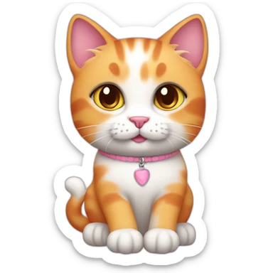white orange cat cute with a small brown eyes and a paw pink necklace sticker