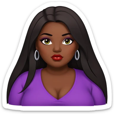 big plus size, dark skin, straight long hair, baddie,pretty lips, makeup, black eyeliner, long hair sticker