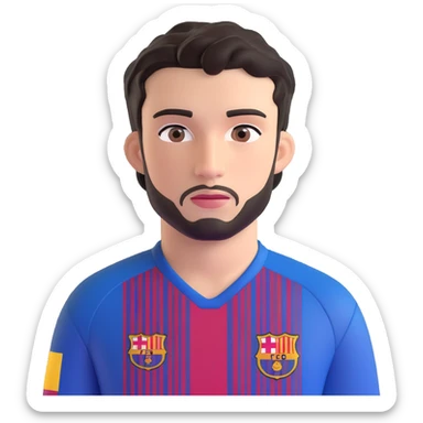young male footballer inspired by Lamine Yamal, youthful face, short curly black hair, brown eyes, subtle confident expression, wearing FC Barcelona home kit with blue and red stripes and club logo visible on chest, smooth shading, slightly oversized eyes, clean facial hair sticker