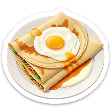 Chinese Crepe Jianbing folded with sauce and egg, simplified emoji style with bold outlines and bright colors, cartoon style popular street breakfast sticker