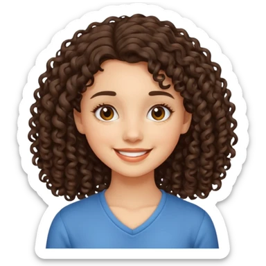 an emoji that describes a cute short curly lolng hair brunette girl sticker