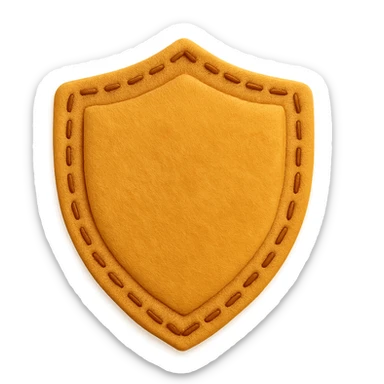 <StylePrompt>
  <Name>Minimal Felt Appliqué Icon</Name>
  <Description>
    A soft, handcrafted felt icon style with lightly padded forms, simple shapes, and clean outlines. Features slightly more visible stitching for tactile charm while maintaining a low-detail aesthetic.
  </Description>
  <VisualProperties>
    <Material>Felt</Material>
    <Texture>Soft, matte surface with subtle fiber detail</Texture>
    <Stitching>
      <Type>Threaded edge stitch</Type>
      <Color>Muted orange or warm brown</Color>
      <Pattern>Evenly spaced running stitch around edges</Pattern>
      <Thickness>Medium (approximately 10% more pronounced than minimal)</Thickness>
      <Contrast>Moderate (stitch color clearly distinct from base felt)</Contrast>
    </Stitching>
    <Padding>Low to moderate—slightly raised but not deeply dimensional</Padding>
    <Edges>Smooth and rounded with clean curves</Edges>
    <ColorPalette>
      <Primary>Warm yellows, oranges, and browns</Primary>
      <Accent>Dark brown for facial features</Accent>
      <Background>Neutral off-white or soft beige</Background>
    </ColorPalette>
  </VisualProperties>
  <FacialFeatures>
    <Eyes>Small round dots</Eyes>
    <Nose>Simple oval or triangle</Nose>
    <Mouth>Minimal curved line or none</Mouth>
    <DetailLevel>Low</DetailLevel>
  </FacialFeatures>
  <Rendering>
    <Lighting>Soft and diffused</Lighting>
    <Shadows>Subtle, barely visible</Shadows>
    <Perspective>Front or side profile, flat angle</Perspective>
  </Rendering>
  <Applicability>
    <SubjectType>Animals, symbols, objects</SubjectType>
    <OutputFormat>Icon, patch, or sticker</OutputFormat>
  </Applicability>
</StylePrompt>

{subject} = shield sticker