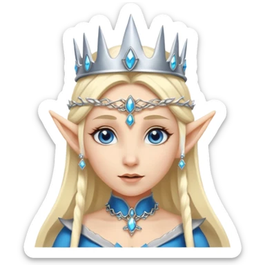 elf princess with pointy ears, white skin, blond hair with jewellery, blue eyes sticker