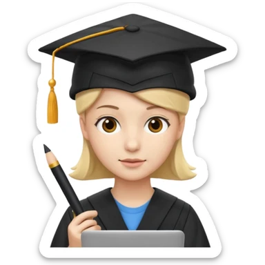 person using a laptop and wearing an academic cap, symbolizing a learning center emoji sticker