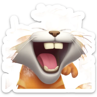 Orange cat with big fangs and whiskers laughing crazily sticker