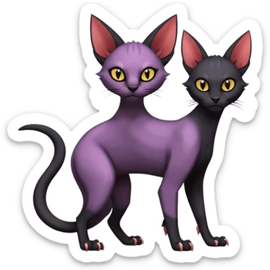 Black edgy Noibat-Purloin-Torracat-Sphynx-Lykoi-Caracal-cat-Fakemon-fusion-hybrid-creature sticker