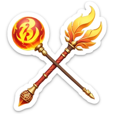 Clash of Clans aesthetic: Cinematic fireball Magic Staff Emoji, rendered in a 3D vector-style similar to standard emojis with minimal shading and bold, simplified shapes. A compact, isometric enchanted staff with intricate runic carvings and a glowing orb at its tip, softly glowing with a mystical arcane charm. Simplified yet unmistakably iconic, highly detailed and consistent, glowing with a soft radiant glow and high shine. Stylized with a touch of legendary sorcery and a soft glowing outline, capturing the essence of a powerful magic staff with a friendly, playful vibe! sticker