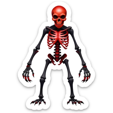 A black and red gradient epic shiny cool edgy skeletal monster-creature, full body sticker
