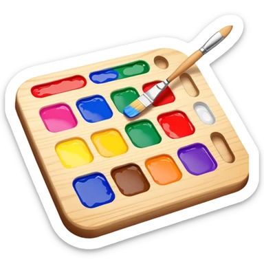 paint palette with bright colors and a brush, fun and inviting sticker