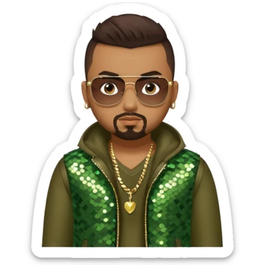 Sean Paul with dark brown hair, olive sequin outfit sticker