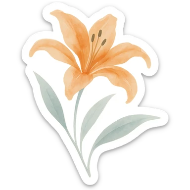 lily, flowing brushstrokes, rich orange and white colors, elegant shape, naturalistic leaves sticker