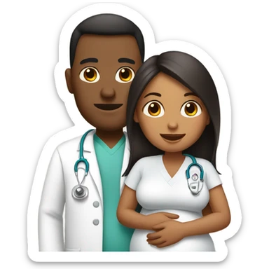 “Pregnant woman with her husband at the doctor” ou “Pregnant woman and her husband at a medical appointment”. sticker