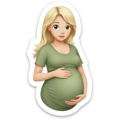 Beautiful Pregnant woman belly blonde with long hair sage green top sticker