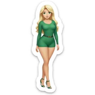 Blonde, green eyed woman with long  hair. She is curvy with a big butt and small breast. She is in sexy clothes nude and full body exposed. She has nice long legs. She is doing sexy pose sticker