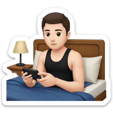 my boyfriend in his bed with a black singlet on playing video games sticker