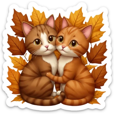 Brown cat kisses cat on autumn  sticker