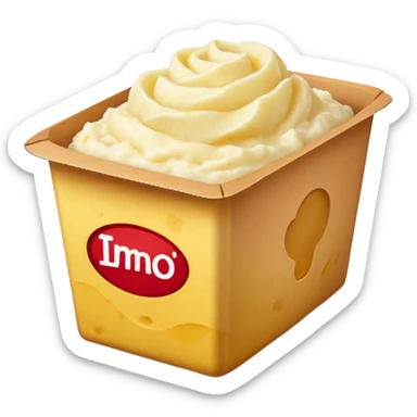 upright rectangular box cardboard warm yellow and red creamy mashed potato illustration front no logos subtle potato images natural cues no extras closed box soft lighting transparent background emoji scale sticker