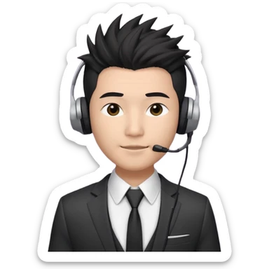 asian man headset suit face only spikey hair in front dark hair gay shirt sticker