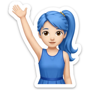 long blue hair girl in pig tails with brown eyes arms up celebrating sticker