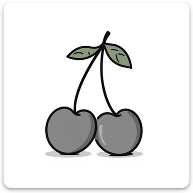 Hand-drawn pair of cherries with stem and leaves sticker