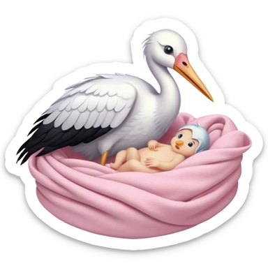 stork carrying a baby in a bundle sticker