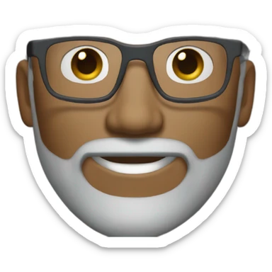 40 year old man with browline glasses, grey hair and a goatee sticker