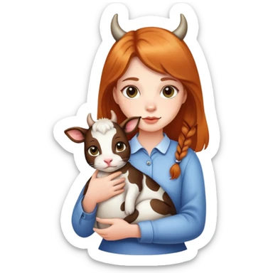 Beautiful girl holding a cow cat sticker