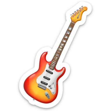 A 3D Apple-style emoji showing the word "ROCK" in bold metallic letters, with a small electric guitar leaning on the text, vibrant glowing effect, playful and energetic cartoon style, symbolizing rock music. sticker