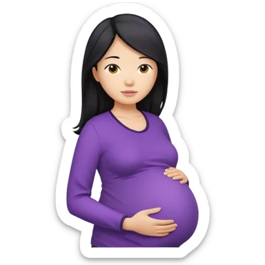 Asian, pregnant woman, purple shirt, long hair, head and eck and abdomen only sticker