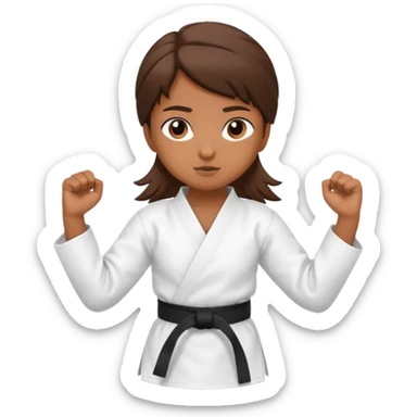 Ragazza castana che pratica karate, ha la cintura nera ed io tradizionale kimono bianco del karate, tira un calcio laterale oppure un pugno oppure è in posizione di guardia sticker
