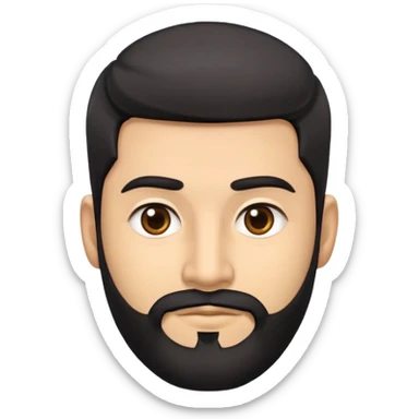 Emoji man's head of South Asian male with light skin, 5 o-clock shadow beard, short sides hairstyle with longer layers in top, right side hair part, and black hair. Medium fair-skinned Pakistani. Brown eyes. sticker