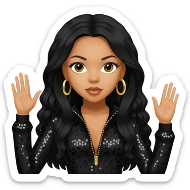 Kiely Williams from 3lw/Cheetah Girls with long jet black hair, black sequin outfit sticker