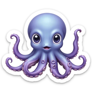 Cinematic Comical Baby Octopus Portrait Emoji, Tentacles slightly flared in a playful, exaggerated gesture, featuring a light blue-purple, rounded body with dramatically wide, hilariously expressive eyes full of surprise and innocent mischief, Simplified yet hilariously endearing features, highly detailed, glowing with a soft oceanic radiance, high shine, dramatic yet lovable, stylized with a dash of whimsical underwater mischief, soft glowing outline, capturing the essence of a delightfully silly little octopus that looks like it just made a clumsy, adorable mistake! sticker
