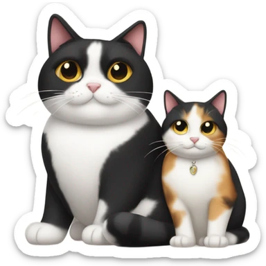 Fat Calico cat and small cute tuxedo cat cusdling sticker