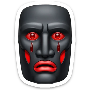A cursed black obsidian Moai mask with red blood tears sticker