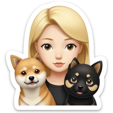 blonde girl with shiba inu and a black shiba inu sticker