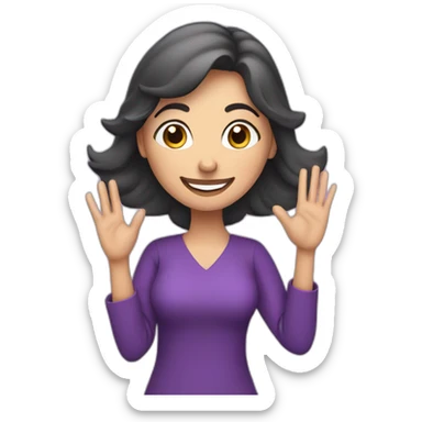 Armenian woman saying hello and giving five with happy face  in purple clothes  sticker