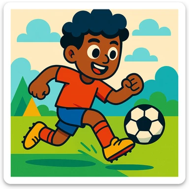 personne qui joue au foot, style cartoon coloré sticker