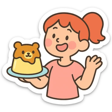 cute bear-shaped pudding, pastel toon style sticker