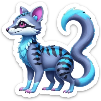 Colorful neon tropical exotic cute cool beautiful shiny beautiful fantasy-civet-genet-sergal-vernid-Gryphon-Cacomistle-Trico-oncilla-animal-Fakémon-hybrid-fursona (full body) sticker