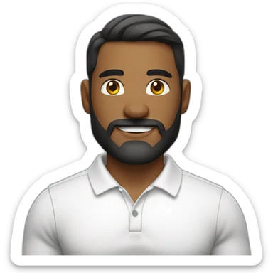 strong muscular masculine man with facial hair with white long polo shirt sticker