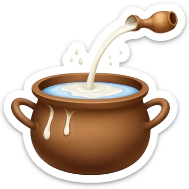 Milk flowing in a brown mud  pot under fire sticker