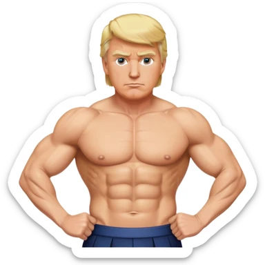 Donald Trump with six pack abs, muscular figure, blonde hair sticker