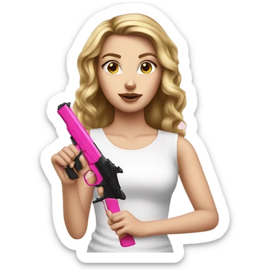 White Girl hand pink nails holding pink gun sticker