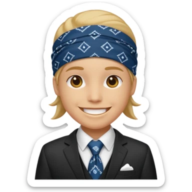 Character wearing a bandana and a suit sticker