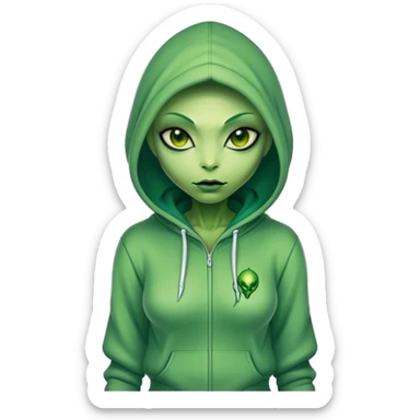 reptilian alien woman in a hoodie, full body, full figure sticker
